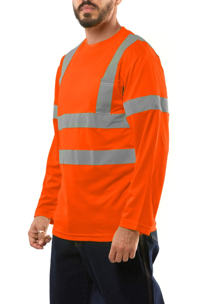 Kolossus Hi Vis Construction Shirts for Men Long Sleeve Reflective Safety Work Shirt Front Pocket Yellow Orange Class 3 X-Large