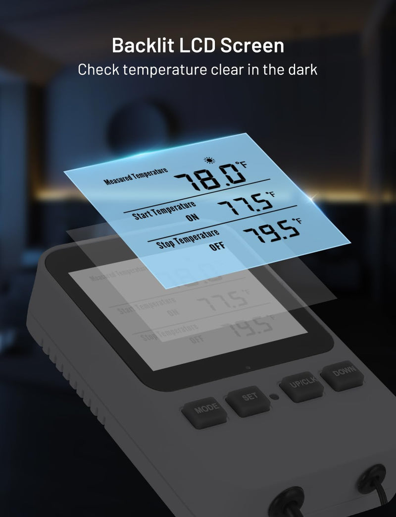 [Australia - AusPower] - INKBIRDPLUS Plug in Thermostat, Separate Thermostat Outlet for Heater with 8.8 Ft Power Cord, for Reptile Greenhouse Homebrew Aquarium Seedling Mat, Heating or Cooling Mode Thermometer Controller Screen-separated Design 