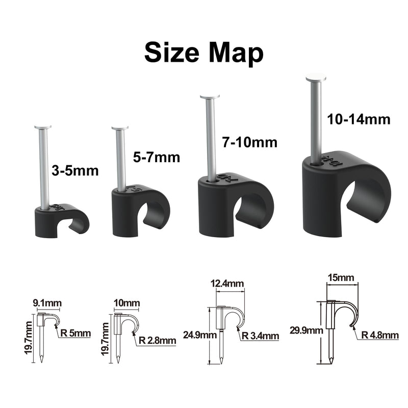 [Australia - AusPower] - Black Cable Clips Pack of 200, Heavy-Duty Nail in Wire Clips, 304 Stainless Steel, UV and Weather Resistant, Cable Wire Management for Phone and Ethernet Wire, Power Cords, Tube Black 