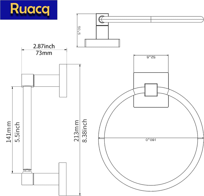 Ruacq Chrome Toilet Paper Holder Towel Ring Bathroom Accessories Hardware Set Double Post Pivoting Toilet Roll Holder Square Stainless Steel and Zinc Alloy Modern Wall Mounted 2 Pieces 2pcs