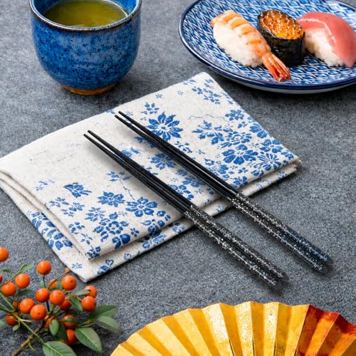 Premium Japanese Chopsticks Set for 2 [Made in Japan] Reusable Wooden Chopsticks with Elegant Iridescent Inlay Traditional Lacquered Finish E (Dreamscape 2prs (MK065)) Dreamscape 2prs (MK065)