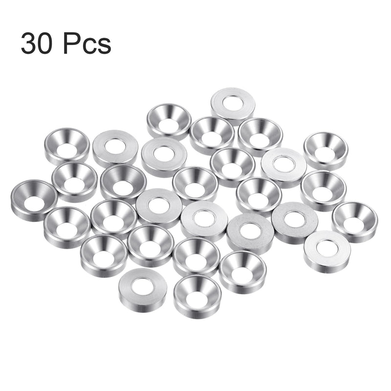 [Australia - AusPower] - 30pcs Countersunk Washer M5 Anodized Aluminum Alloy Finishing Washers, Screw Gaskets for Mechanical Accessories Parts, Silver 