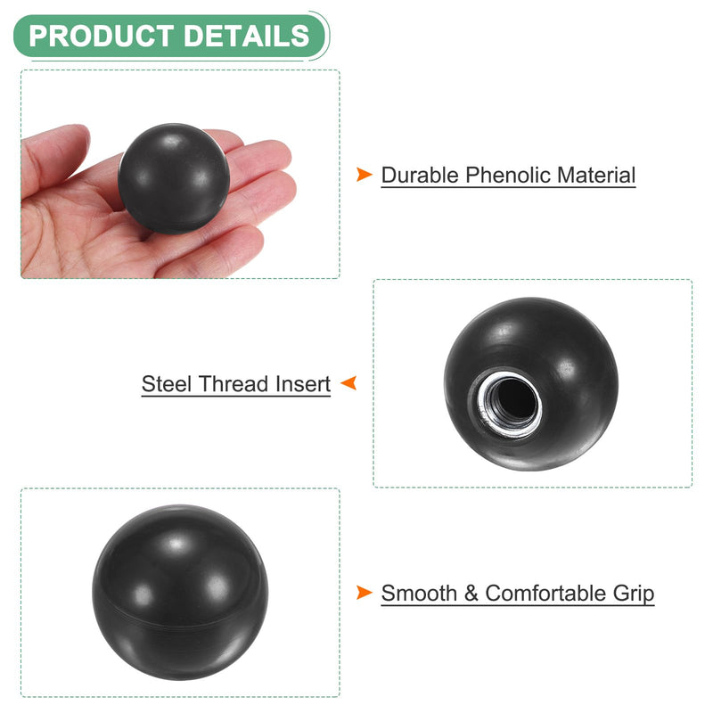 [Australia - AusPower] - 5-Pack Threaded Ball Knobs, M10 Female Thread 35mm Dia. Thermoset Ball Knob for Lathe/Machine/Lawn Mowers, Round Phenolic Steel Insert Lever Handle [Black] M10x35mm Black 