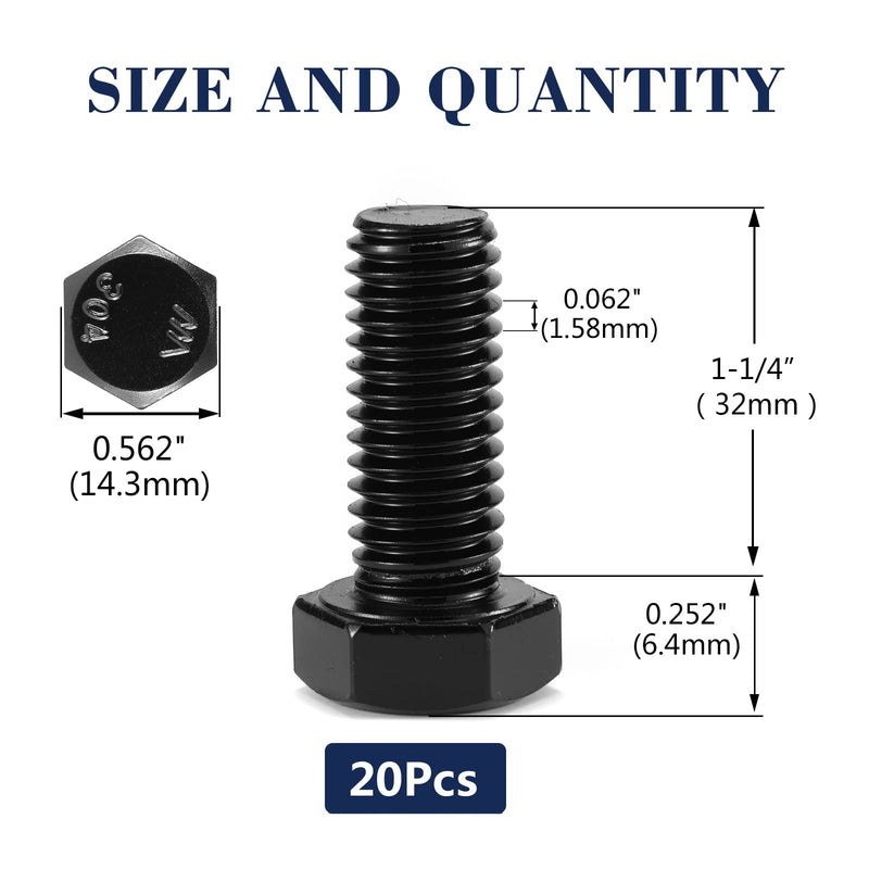 [Australia - AusPower] - 3/8-16 x 1-1/4" Hex Head Screw Bolt, 20Pcs 18-8 (304) Stainless Steel, Fully Threaded,Black Oxide by SG TZH 20 3/8-16 x 1-1/4" 