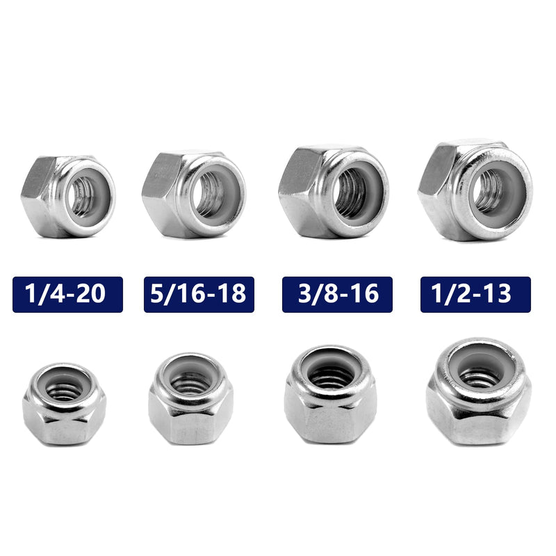 [Australia - AusPower] - 1/4-20 Nylon Insert Hex Lock Nuts 100Pcs 304 Stainless Steel Locknuts, Hex Drive, Bright Finish, by SG TZH 100 1/4-20 