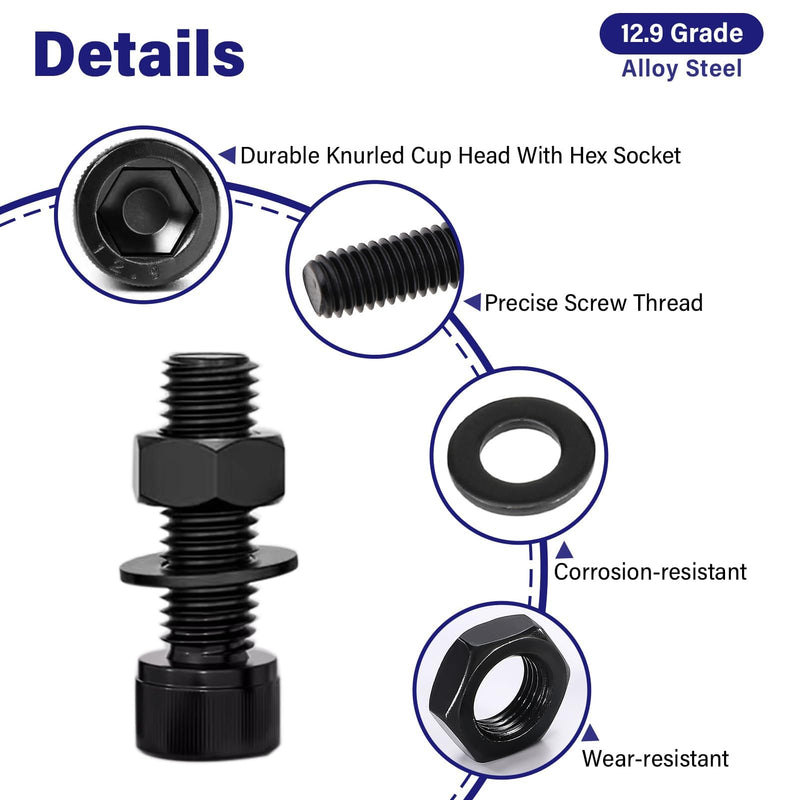 [Australia - AusPower] - AXK 1060pcs M2 M3 M4 M5 Hex Socket Screw Set Carbon Steel Flat Round Cap Head Screws Bolts and Nuts Assortment Kit with Storage Box (Black, M2, M3, M4, M5) Black 