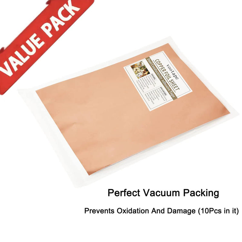 [Australia - AusPower] - 10Pcs Copper Foil Sheet [11.8inch x 8.9inch] with Double-Sided Conductive Adhesive Copper Foil Tape for Guitar, Soldering, Electrical Repairs, DIY Crafts, Stained Glass, Grounding 11.8inch x 8.9inch 10 