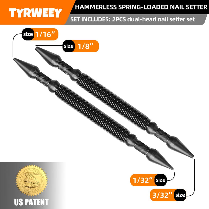 [Australia - AusPower] - 2-Piece Nail Setter Dual Head Nail Set, Dual Head Nail Setter, Spring Loaded Center Hole Punch, Hand Tool for Metal or Wood, Nail Setter Features 1/16-in, 1/32-in, 1/8-in, 3/32-in 2pcs Nail Setter Set(1/16, 1/32, 3/32, 1/8) 
