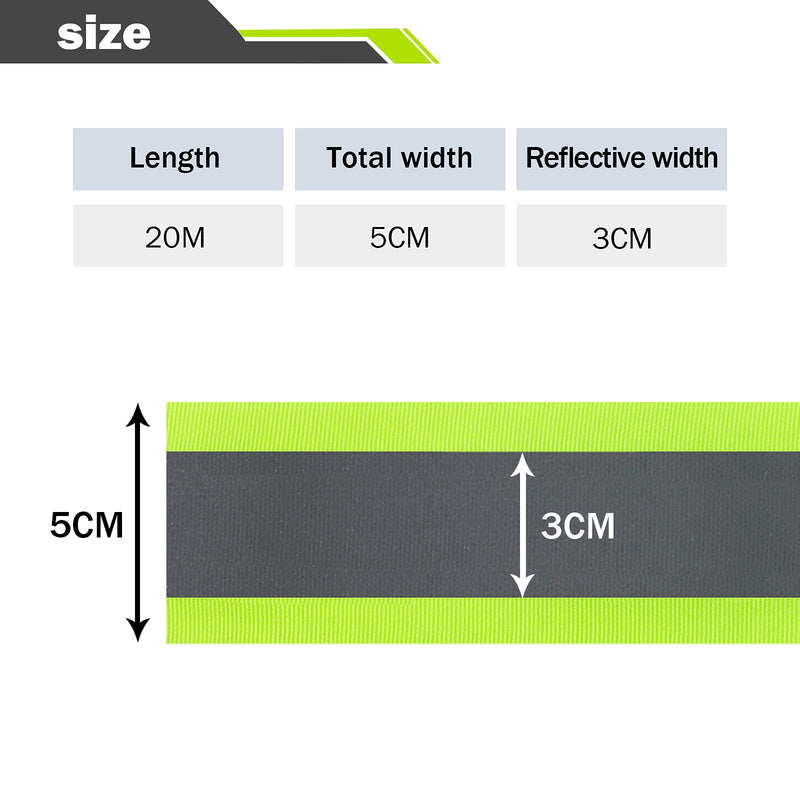 TCCFCCT High Visibility Reflective Tape Strip, Fabric Florescent Safety Tape, 2'' x 66ft Sew-on Warning Safety Trim for Clothing, School Bags and Raincoats, 3cm Reflective Width, Green Green 3cm reflective width