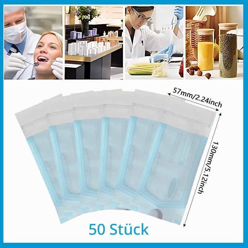 Pack of 50 Gear Self-Sealing Sterilisation Bags for Cleaning Tools, 130 mm Sterilisation Bags for Sterilisation Bags (57 x 130 mm)