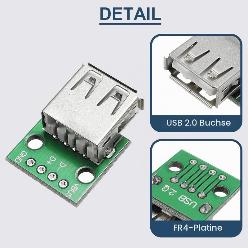 10 Pieces USB Type A Female to DIP Adapter 2.54mm 4 Pin USB 2.0 Type A Female to DIP Converter Breakout Board for DIY Power Supply with 40 Pin Header