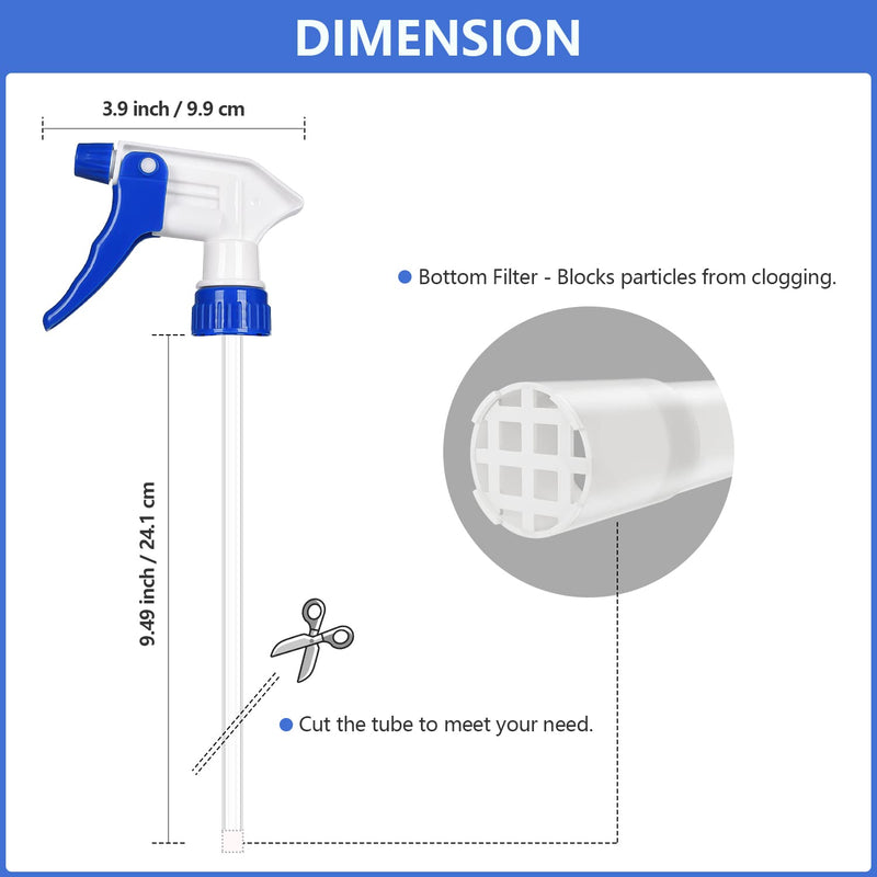 [Australia - AusPower] - 6 Pack Universal Spray Bottle Replacement Nozzle, Mist & Stream Trigger Sprayer for 16oz 24oz 32oz Bottles, Heavy Duty Mister Head Part w/ 10.2 Inch Tube for Cleaning Solutions, Car Detailing 6 Pack 