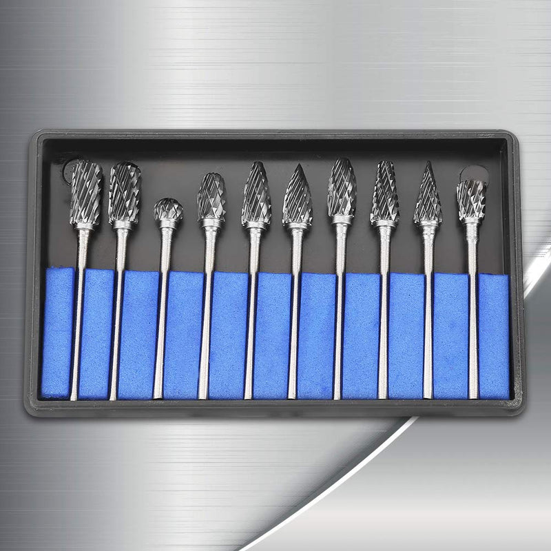 [Australia - AusPower] - 10 Pieces Carbide Burr Set Steel Burrs Rotary Files Metalworking Carving Tool Set 2.35 x 6 mm 
