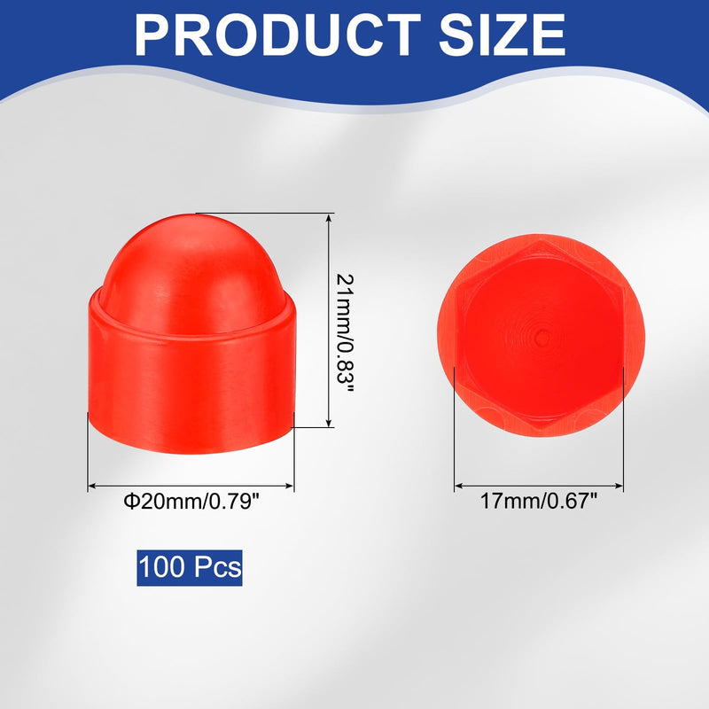 [Australia - AusPower] - PATIKIL 100 Pcs Hex Nut Cover, M10x17x21mm Nylon Screws Bolt Covers Caps Dome Acorn Hex Head Bolt Protection Cap for Screws Nut, Red 