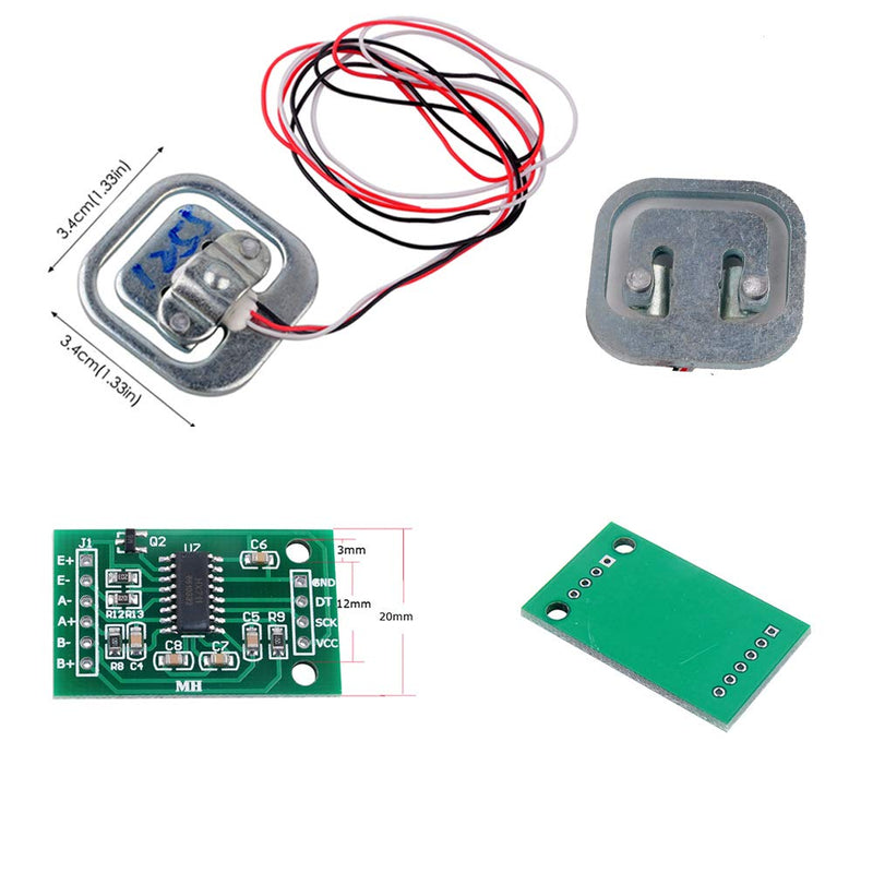 4pcs 50kg Load Cell Half Bridge Strain Gauge Human Body Scale Digital Weighting Sensor + 1pc HX711 AD Amplifier Weight Module for Arduino