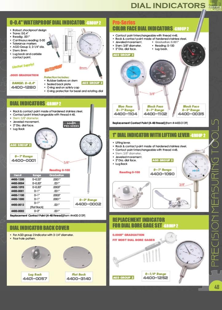 [Australia - AusPower] - HHIP 4400-0036 2" Large Face Travel Indicator, 0-2" Range, 0.001" Graduation 
