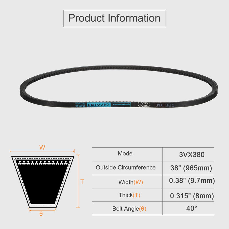 [Australia - AusPower] - uxcell 3VX380 Rubber V-Belt, Raw Edge Cogged Industrial V Belt 38" Length x 0.38" Width x 0.32" Thickness 1 