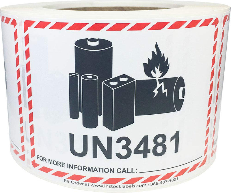 InStockLabels.com Lithium-Ion Battery Caution Labels, 500-Pack, Case of 3.25 x 4.25 Inch, Fragile Stickers for Shipping Lithium Batteries, Strong Adhesive, 500 Labels Per Roll, Safety Stickers
