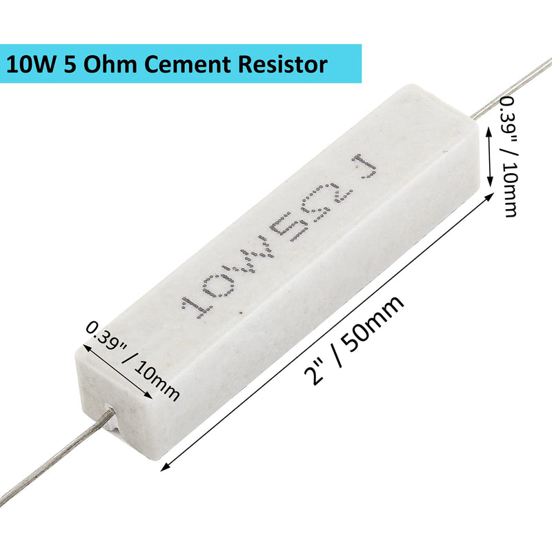 [Australia - AusPower] - 10Pcs Cement Resistor 10W 5 Ohm Resistor, Ceramic Resistor Power Resistor, Precharge Horizontal Resistors Wirewound Resistor, Flame Resistance 