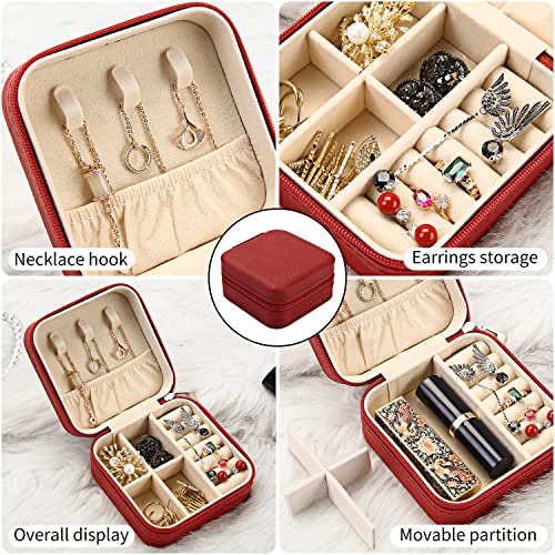 TRODANCE Mini Jewelry Case, Small Travel Jewelry Organizer, Portable Jewelry Box Mini Storage Organizer Display Box For Rings Earrings Necklaces (Red-4pcs) 4 packs - Red