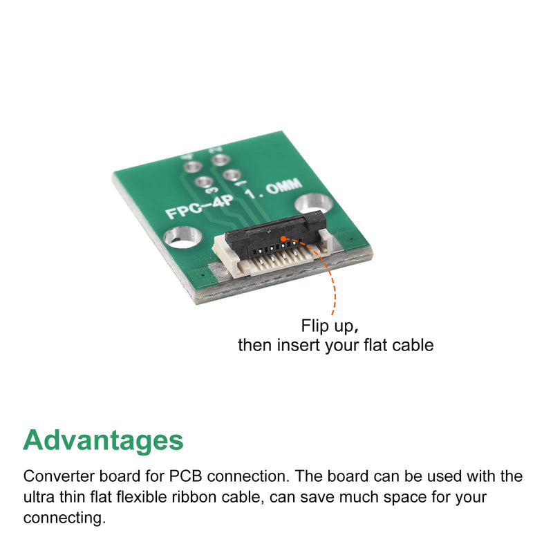 sourcing map FPC FFC Converter Plug Board 4P 1.0 mm to Female Side 0.5 mm Back to DIP 2.54 mm for LCD 3D Printer DVD TV Laptop Audio Pack of 5