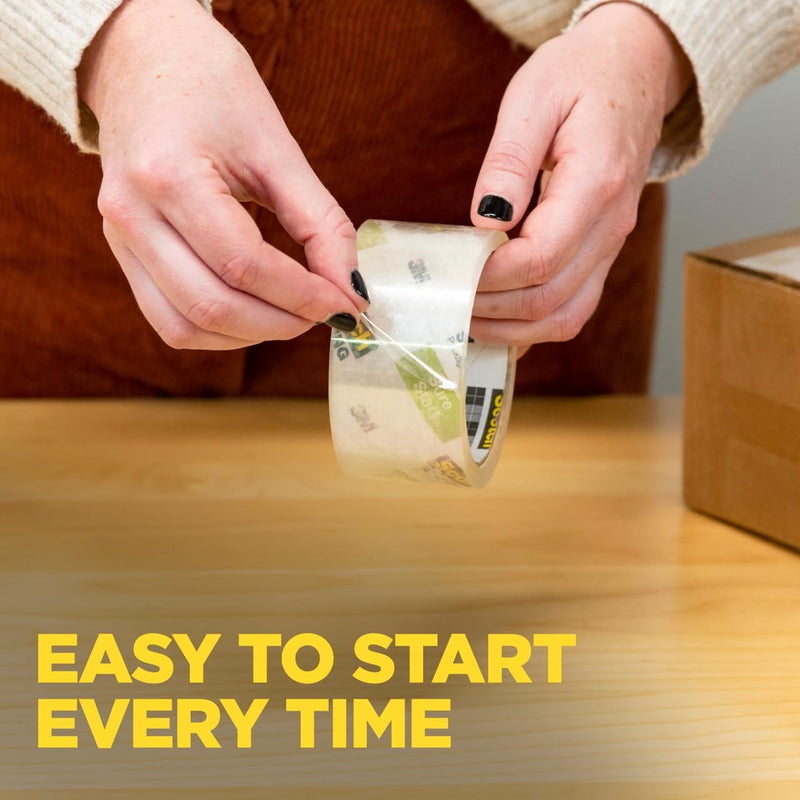 Scotch Sure Start Packing Tape, Clear, Quiet Unwind and Easy Start, 1.88 in. x 22.2 yd., 6 Tape Rolls with Dispensers 6 Rolls