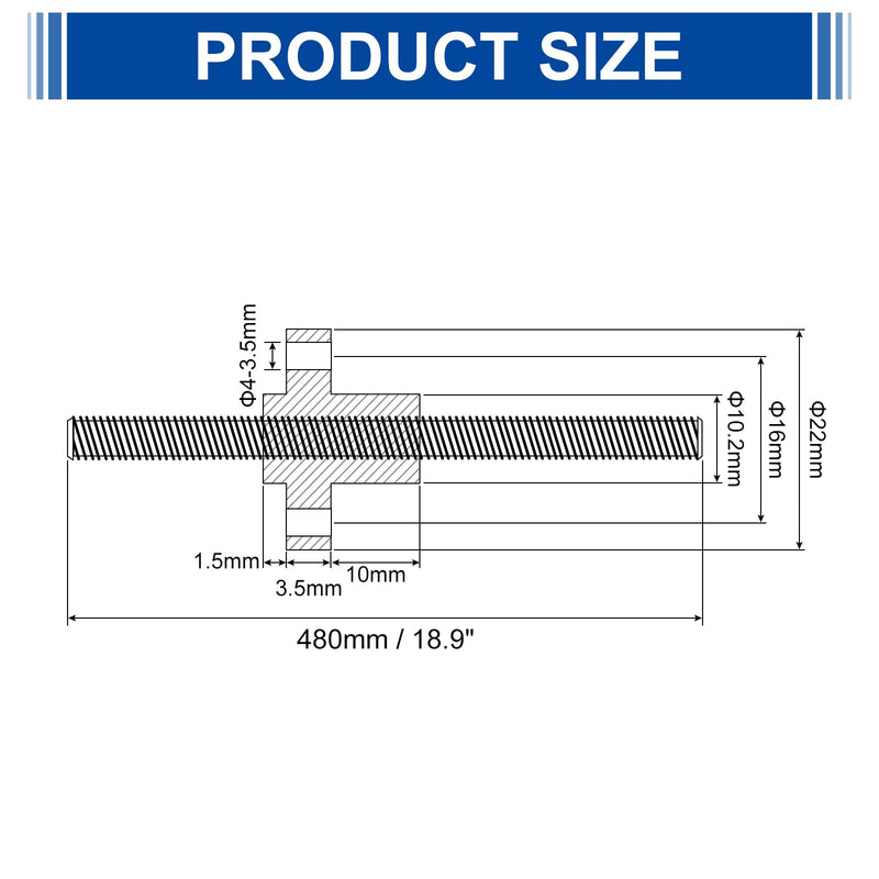 uxcell 2Pcs 480mm Tr8x8 Lead Screw with Brass Nut (Acme Thread, 2mm Pitch, 4 Starts, 8mm Lead), 304 Stainless Steel Screw Bar Printer Upgrade Parts with Plastic Packaging Tube, Silver