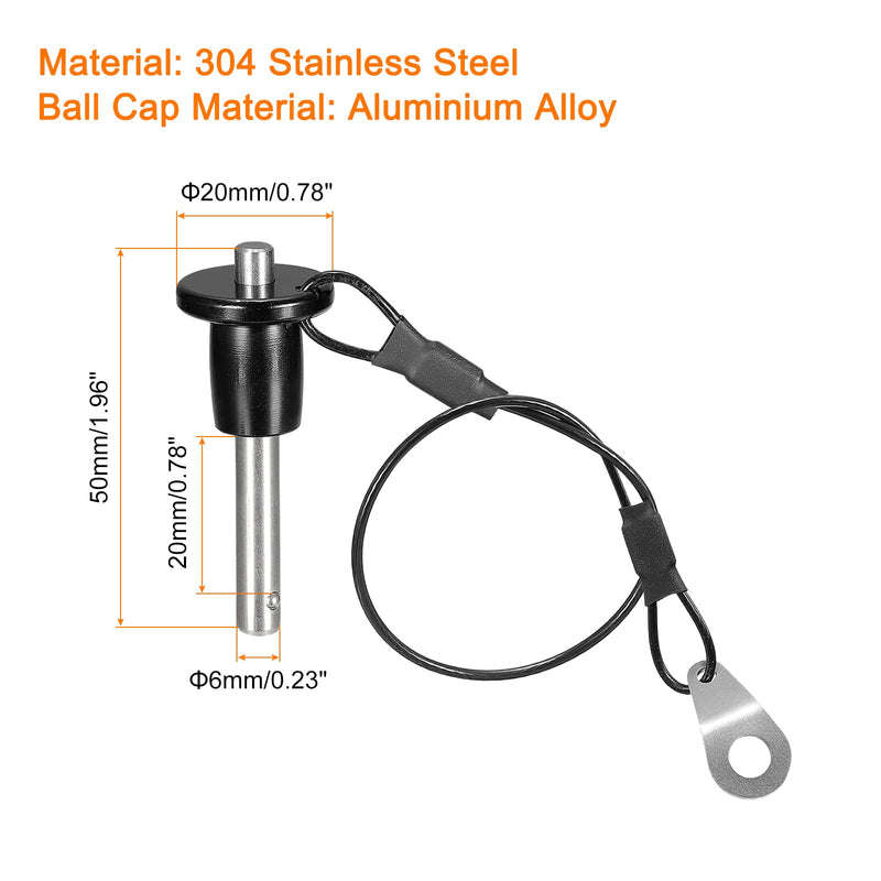 [Australia - AusPower] - uxcell Ball Locking Pins, 304 Stainless Steel Grip Push-Button Locking Quick Release Pin with 24cm Wire (6mm-20mm) 6mm-20mm 