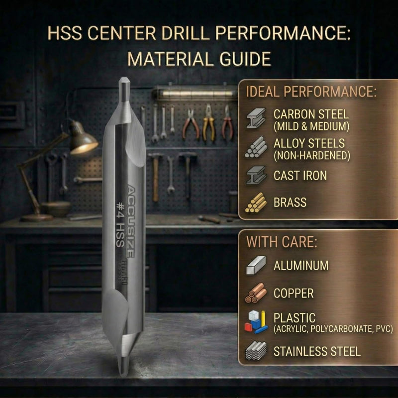 Accusize #4 HSS Center Drill, 0530-0400x10 | No.4, 5/16" x 1/8" x 2-1/8", 10 Pcs Pack, H.S.S. Center Drill Bits NO.4, 5/16" x 1/8" x 2-1/8", 10 pc