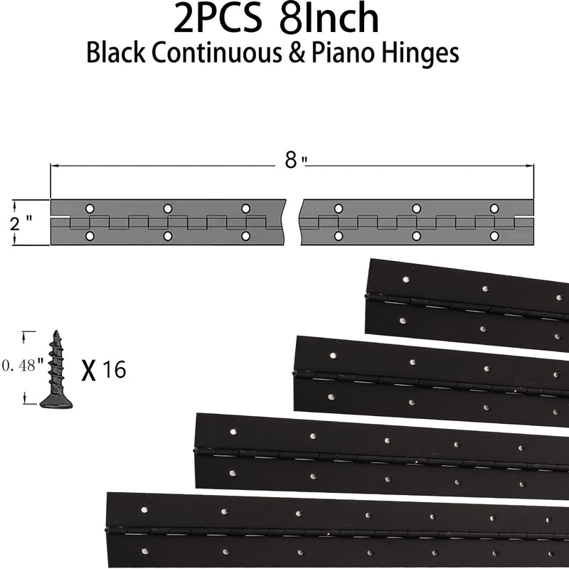 [Australia - AusPower] - 2PCS Black 8-Inch Heavy Duty Stainless Steel Piano Hinge,2" Open Width Continuous Piano Hinges for Wood Furniture Tool,Piano Cabinets, Includes Pre-Drilled Holes and Screws. 8"-2PACK 
