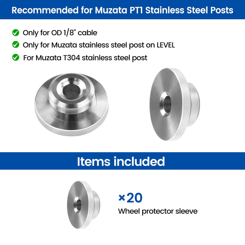 [Australia - AusPower] - Muzata 20 Pack 1/8" Level Wheel Cable Railing Grommets ONLY for Level 1/8" Wire Rope T316 Stainless Steel Protector Sleeves Deck Cable Railing Hardware Kit Metal Posts CR72 20P 