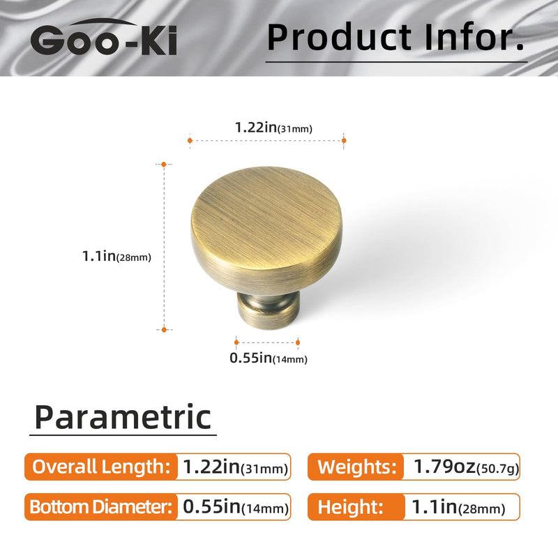Goo-Ki Brushed Bronze Cabinet Knobs Zinc Alloy Kitchen Cabinet Hardware - 6 Pack Brass Bronze Single Hole/Screw Drawer Pulls Solid Cabinet Handles 1.2 Inches