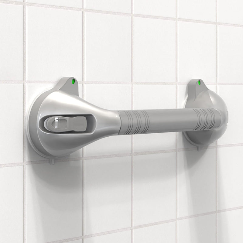 17“ Suction Shower Grab Bar with Indicators, Tool-Free Installation, Steady Handle for Balance Assist for Bathtub, Toilet, Bathroom, Dual Tone, Silver/Gray 2-Pack 17in, Pack of 2 Gray