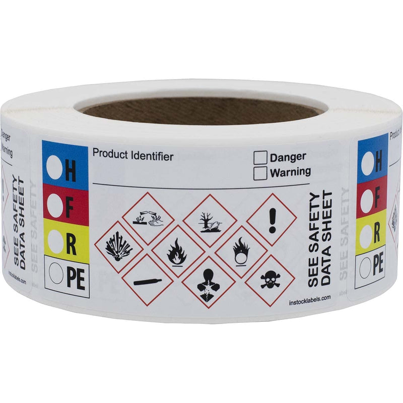 Large Write-On GHS and HMIG Combo Label with GHS Hazard Symbols, 500 Total Labels per Roll