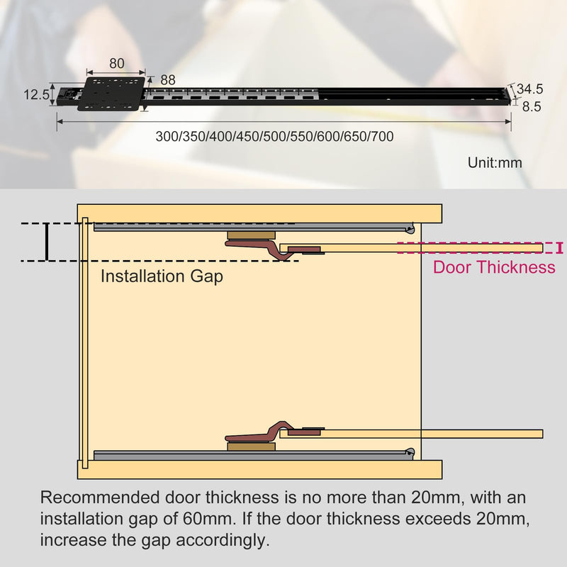 NECILO Cabinet Pocket Door Slides 18 Inch, Sliding Cabinet Pocket Door Hardware, Full Extension Ball Bearing, Space Saving Top/Side Mount for Cabinet Doors Wardrobes Closet Pantry, 1 Pair