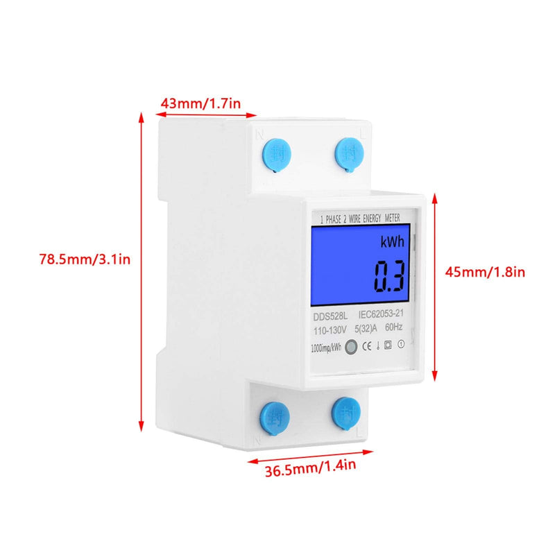 [Australia - AusPower] - Single Phase Energy Meter Electric Meter LCD KWH Meter 110-130V 5-32A 60Hz DIN-Rail Power Meter Backlight Electricity Power Consumption Wattmeter 