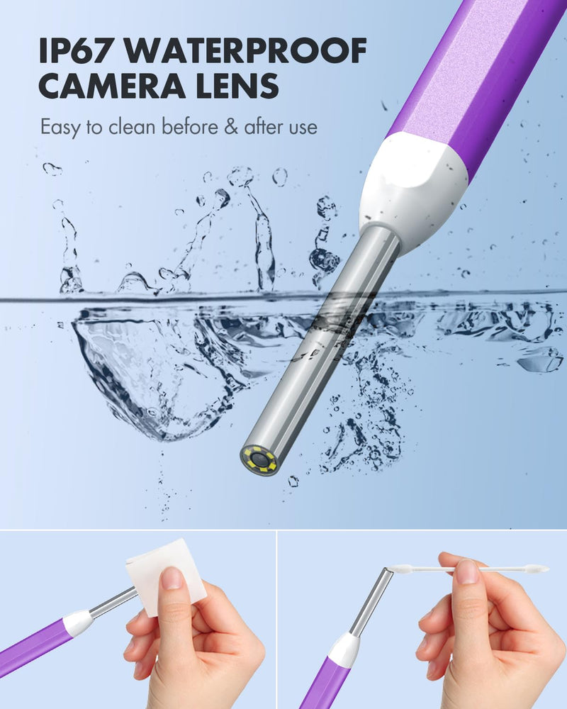 [Australia - AusPower] - Anykit Digital Otoscope with Gyroscope, HD Ultra Clear View Ear Camera with Ear Wax Removal Tools, Video Ear Scope Otoscope with Light, Compatible with Android, iPhone 15 (Purple) 