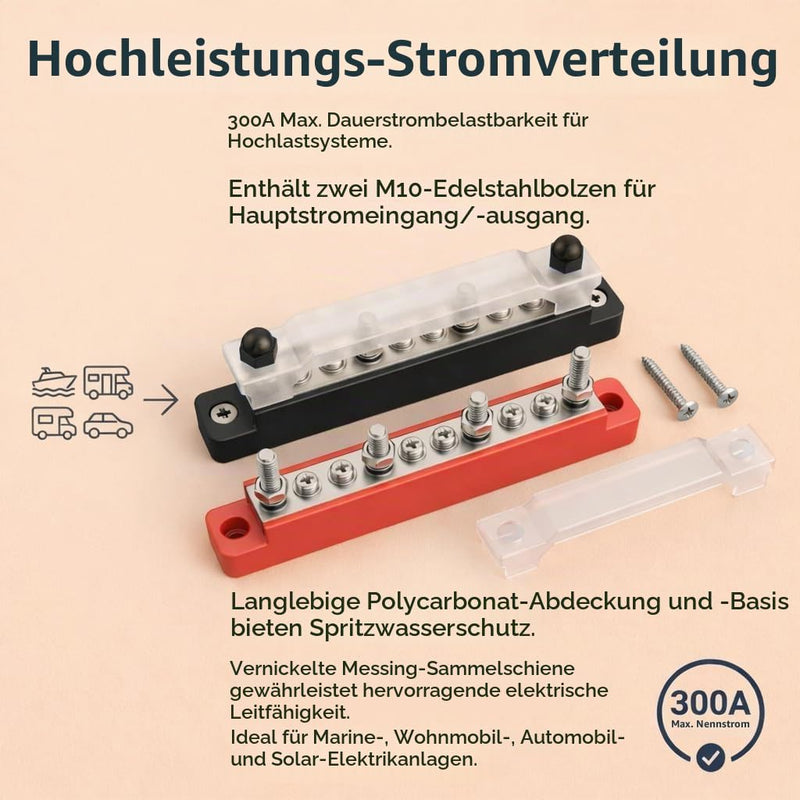 Pack of 2 150A Busbar Distribution Block 12V-48V with Cover High Current Busbar Power Distributor for Car Boat Motorhome Solar Battery Terminal Strip Mass Distributor (M4 Screws & M6 Bolts) | Hochstrom Busbar Stromverteiler für Auto Boot Wohnmobil Sola...
