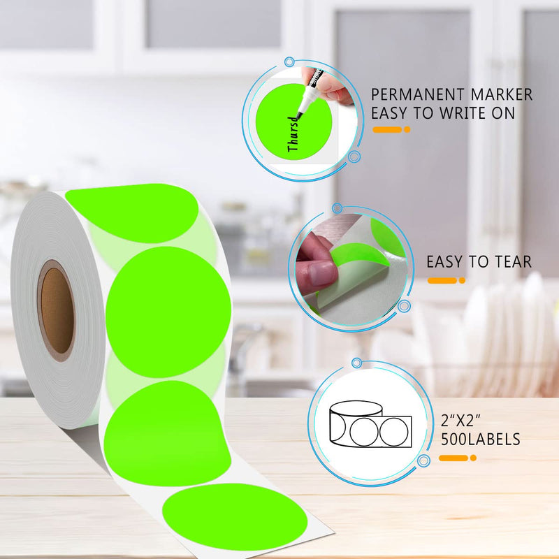 PARLAIM 2 inch Fluorescent Green Color Coding Sticker, 500PCS Round Circle Dot Labels High Visibility for Shooting Target Paster 1 Roll-500PCS