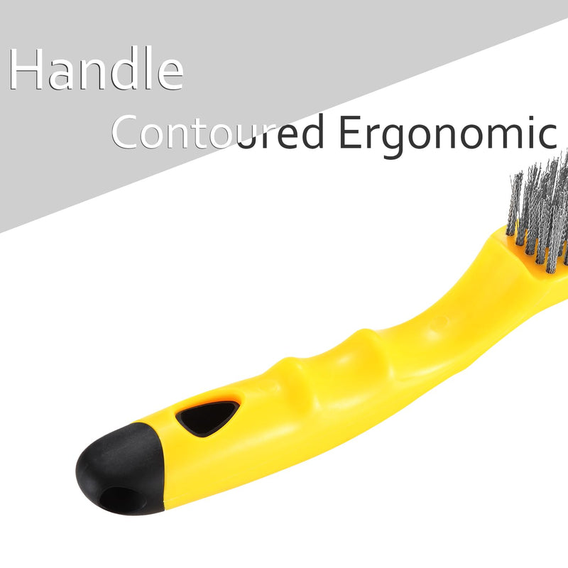 [Australia - AusPower] - Stainless Steel Wire Brush 2 Pcs | 79 Bundles of bristles, 10.5" Plastic Contoured Handle | Heavy Duty Scratch for Cleaning Rust & Dirt Before Welding, Dust and Paint Scrubbing (LWH-2SP) 