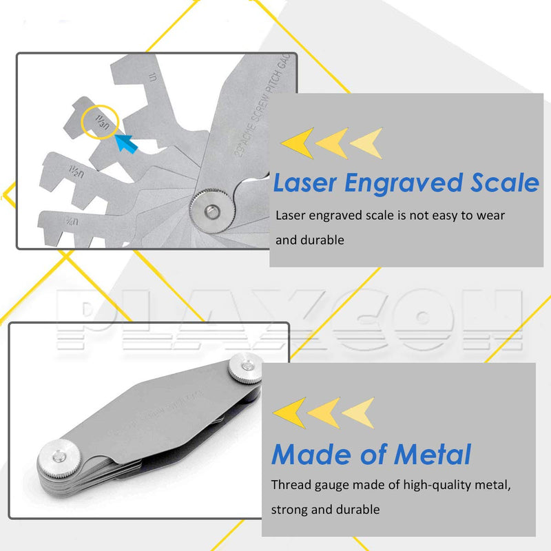 [Australia - AusPower] - PLAXCON 29 Degree Acme Screw Pitch Gauge Stainless Steel Thread Pitch Measuring Tool Set T-Thread Cutting Gage 16pcs 