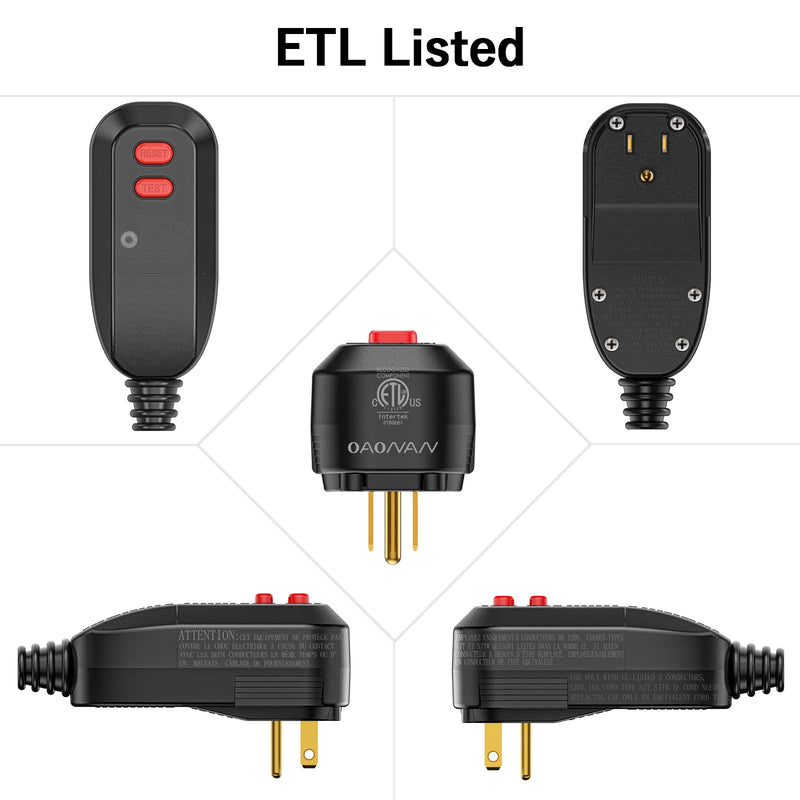 [Australia - AusPower] - GFCI Replacement Plug Assembly Auto Reset 15 Amp 3 Prongs, 5 Years Warranty, Waterproof, Ground Fault Circuit Interrupter Safety Plug for Pressure Washer, Hot Tub, Air Conditioner, Hair Dryer Black 15Amp 3Prongs 