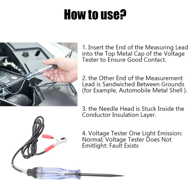 [Australia - AusPower] - 6-24v Car Truck Voltage Circuit Tester Electrical Wire Circuit Tester Automotive Circuit Tester for Low Voltage Systems Fuse Switch Wires, Black Transparent 