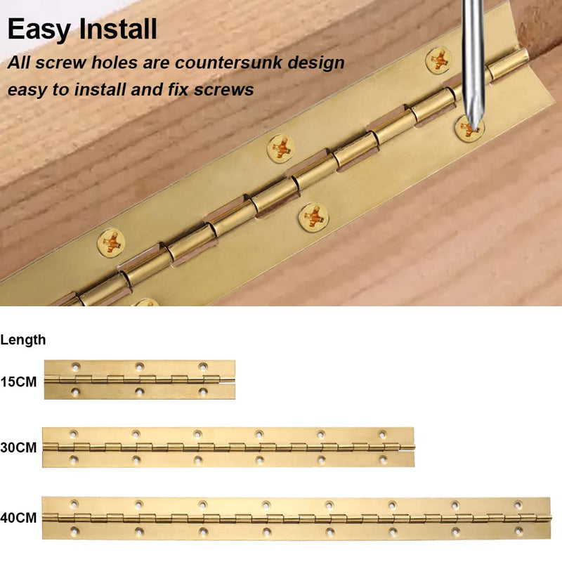 6 Inch Gold Stainless Steel Piano Hinges, 6 Pcs Continuous & Piano Hinge with Holes, Heavy Duty Piano Hinge 0.04" Leaf Thickness, 1.2'' Open Width for Furniture Cabinet Door Wooden Box Woodworking 6 Inch