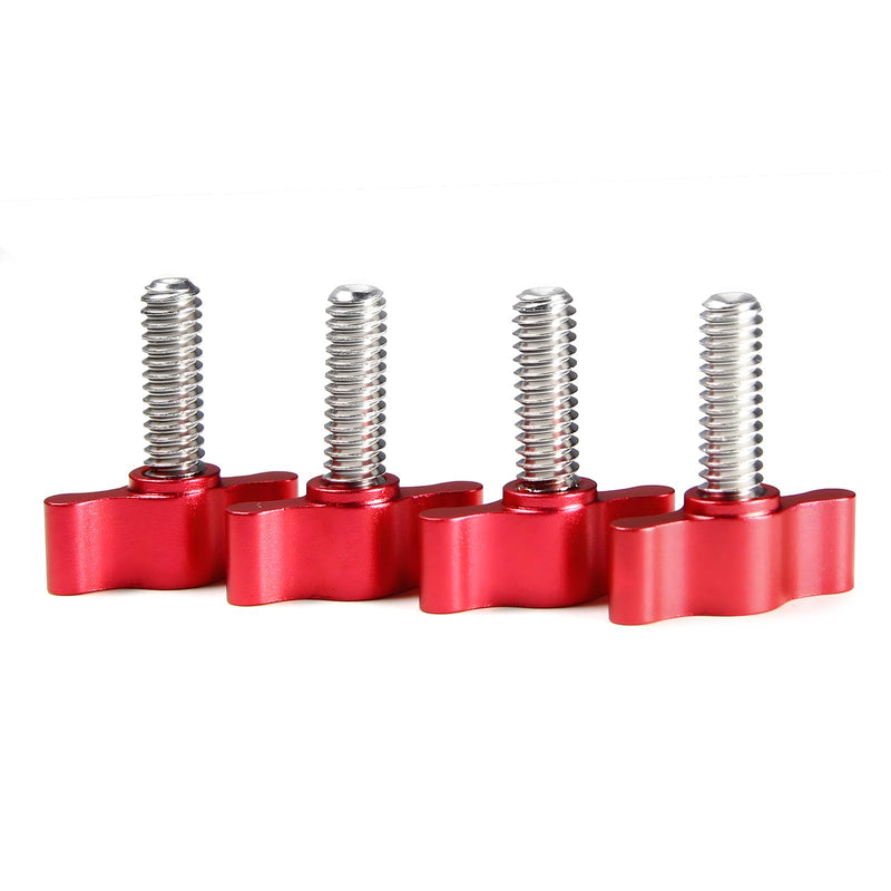 [Australia - AusPower] - 4Pcs 1/4"-20 x 3/4" Thumb Screw, Stainless Steel Standard/Coarse Thread Thumbscrew, Red Adjustable Aluminum Tee Wing Knob 1/4"-20 x 3/4" 
