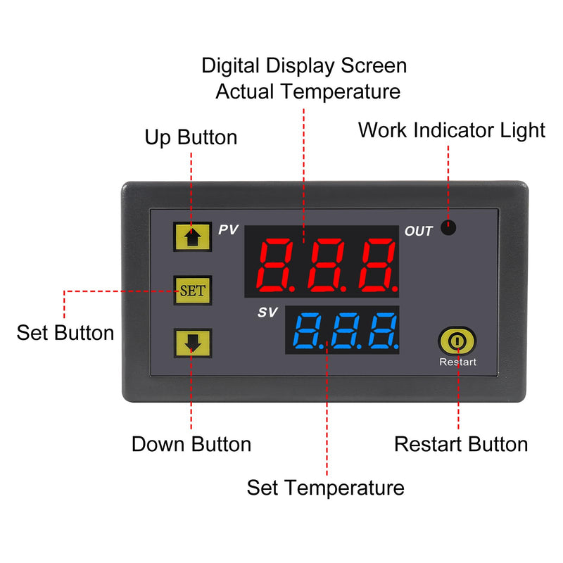 [Australia - AusPower] - 2Pcs W3230 Digital LED Temperature Controller Module AC110-220V 10A Digital Thermostat Switch with Waterproof Probe Programmable Heating Cooling Electronic Thermostat 