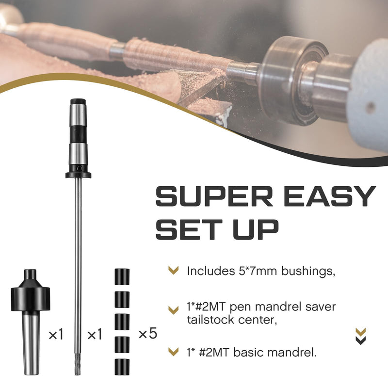 [Australia - AusPower] - 2MT Pen Mandrel Pen Turning Kit Pen Kits for Woodturning Pen Making Supplies with Mandrel Saver and 5 Bushings Wood Turning Pen Kits 