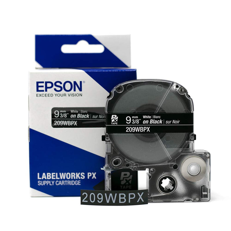 Epson LABELWORKS 209WBPX PET Tape Cartridge - White on Black Standard Industrial Label Maker Tape - 3/8" (9MM) Wide, 30 ft 9mm