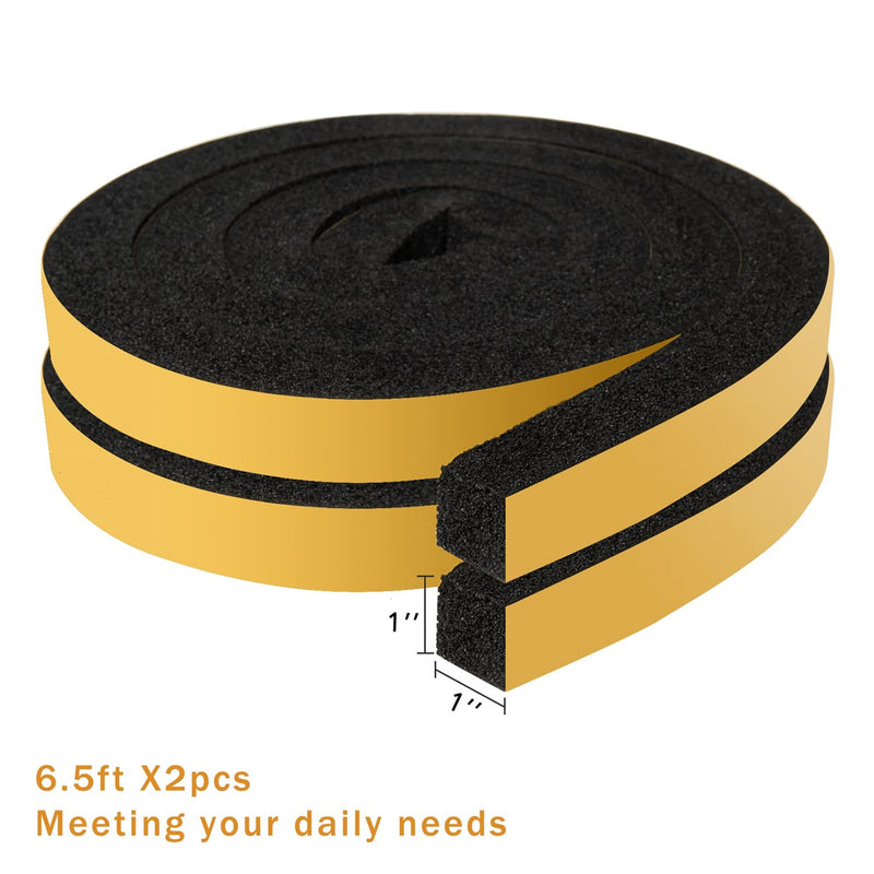 [Australia - AusPower] - YoleShy Window Air Conditioner Foam Tape 2 Pcs 1 Inch Wide x 1 Inch Thick Weather Stripping Door Seal Strip for Insulation, Weatherstrip, Gap Blocker,Total 13 Feet Long(6.5ft x 2 Rolls) 1in x 1in x 13FT/Black 