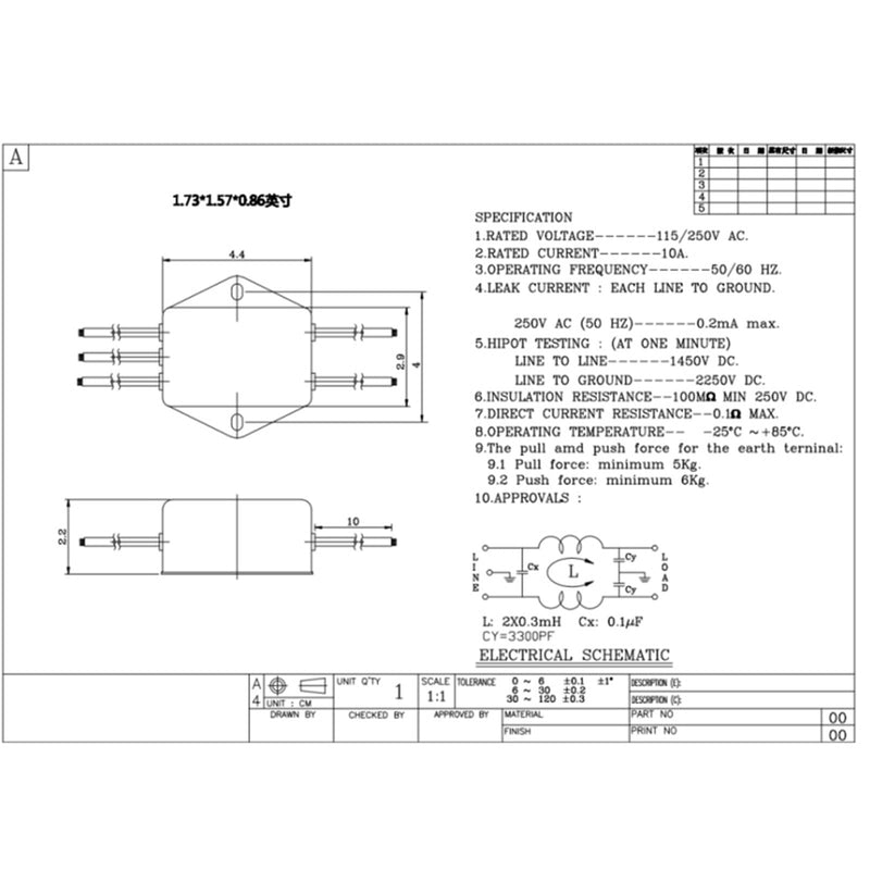 [Australia - AusPower] - Noise Suppressor Power EMI Filter Termianl Single-Phase Line-Conditioner JIN RONG AC 115/250V 10 Amp JRA0510-2 